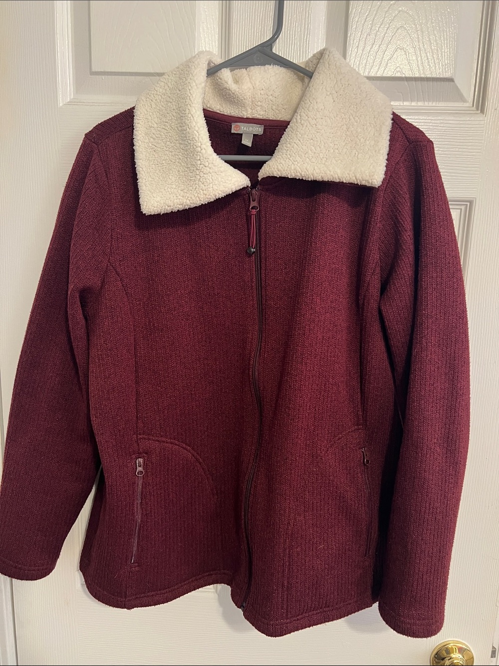 Talbots Burgundy Zip-Up Jacket with Cream Sherpa Collar Cozy and soft. Size 1X